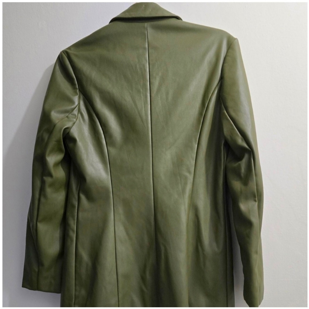 Olive Green Tailored Faux Leather Blazer size 8 - Picture 2 of 8